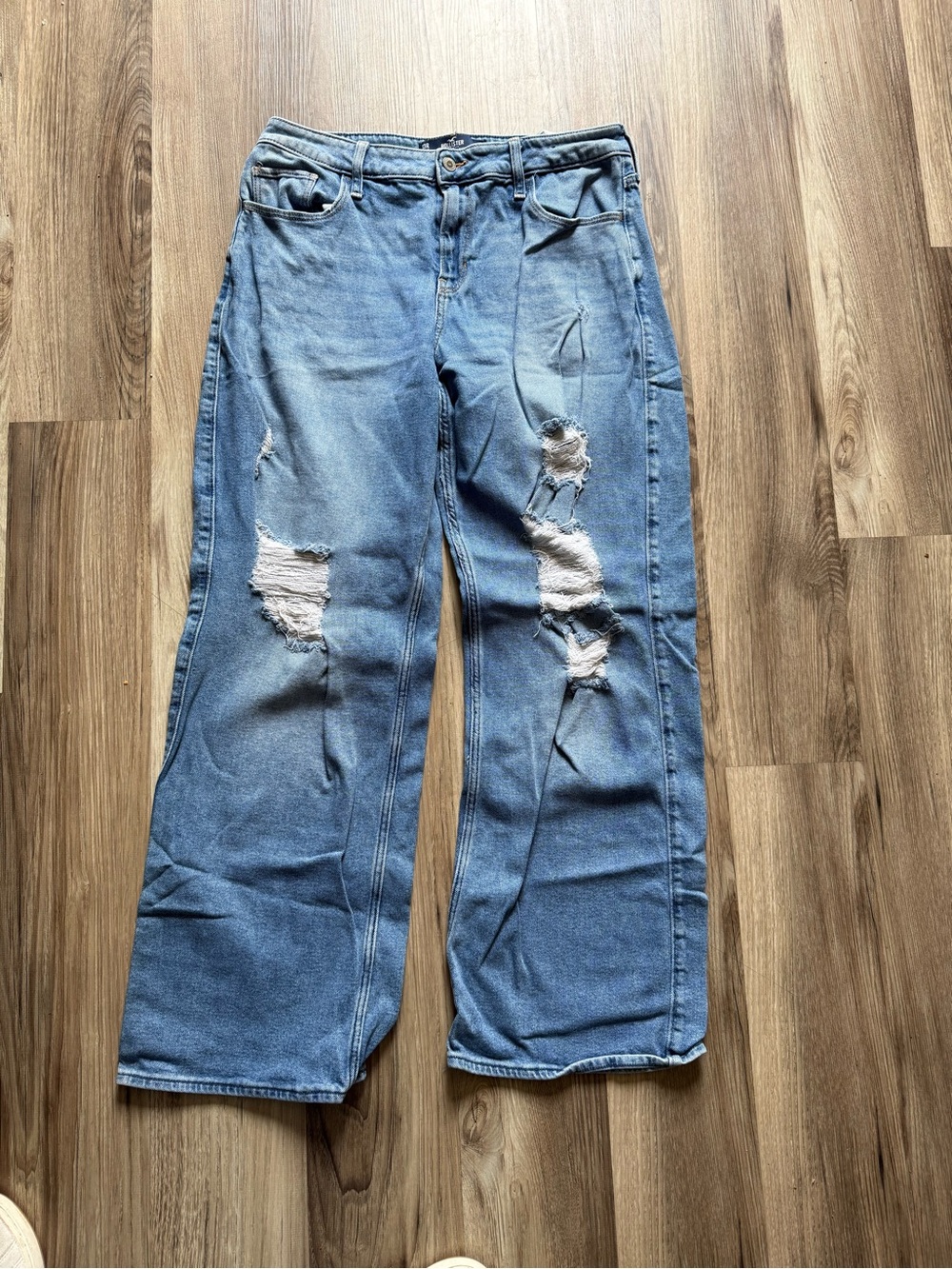 Wide Leg Distressed Women’s Jeans - Light Blue